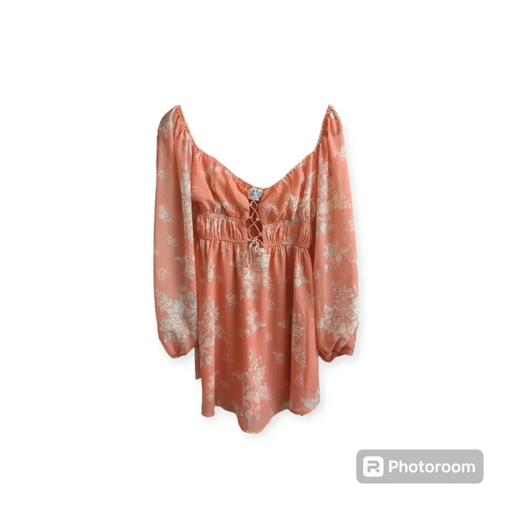 Hello Molly Sweet Harmony Romper Orange Floral Mini Vacation Balloon Slv 4 S - Picture 8 of 13